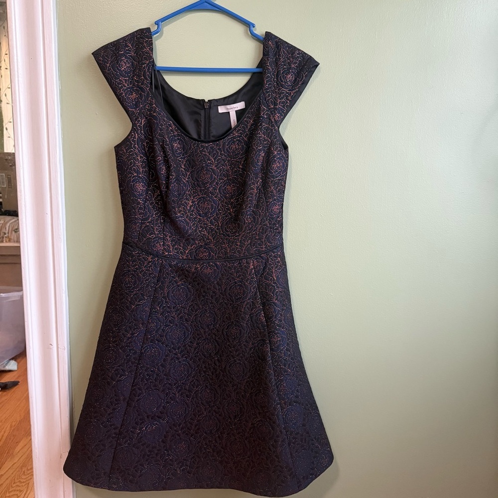 Elegant Navy and Copper Large Chest, Small Waist Dress